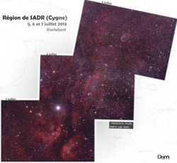 Région de l'étoile Sadr dans le cygne, Pano de (40x300s)x3.